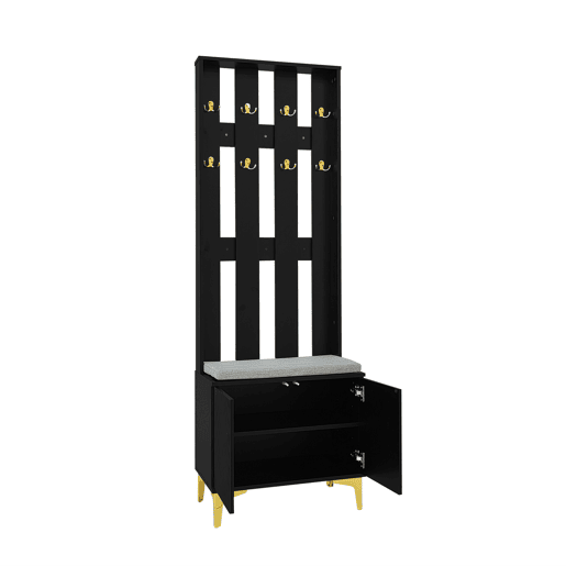 Roupeiro para sala de estar - com ganchos e sapateira - Preto Roupeiro para sala de estar - com ganchos e sapateira - Preto