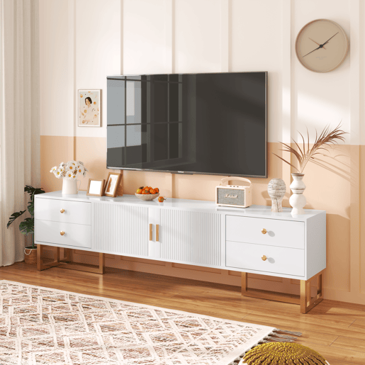Móvel TV 175 cm - 2 portas texturadas e 4 gavetas - em MDF - Branco