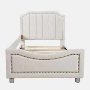 Cama individual para crianças 90x200cm - sofá-cama de veludo - Bege