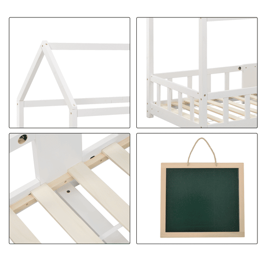 Cabine-cama 90x200 cm em madeira maciça - com ardósia - Branco