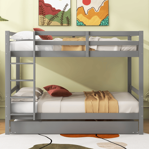 Beliche 2x140x200cm com cama de rodízio 90x190cm - com grade e escada - Cinzento