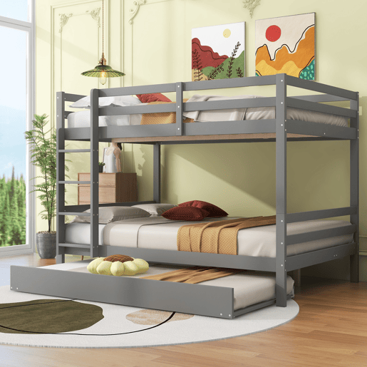Beliche 2x140x200cm com cama de rodízio 90x190cm - com grade e escada - Cinzento