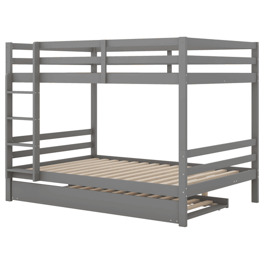 Beliche 2x140x200cm com cama de rodízio 90x190cm - com grade e escada - Cinzento