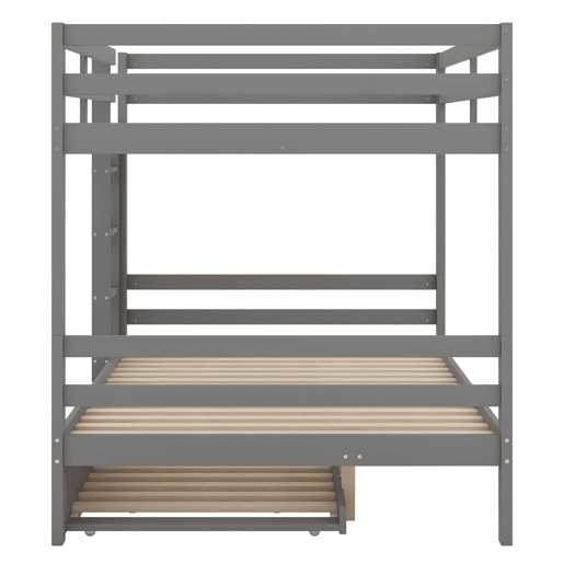 Beliche 2x140x200cm com cama de rodízio 90x190cm - com grade e escada - Cinzento