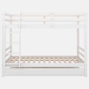 Beliche 2x140x200cm com cama de rodízio 90x190cm - com grade e escada - Branco