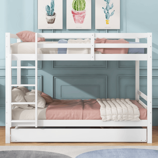 Beliche 2x140x200cm com cama de rodÃzio 90x190cm - com grade e escada - Branco Beliche 2x140x200cm com cama de rodÃzio 90x190cm - com grade e escada - Branco