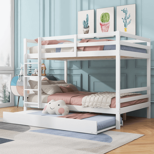Beliche 2x140x200cm com cama de rodÃzio 90x190cm - com grade e escada - Branco Beliche 2x140x200cm com cama de rodÃzio 90x190cm - com grade e escada - Branco