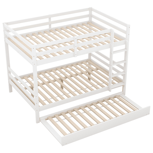Beliche 2x140x200cm com cama de rodÃzio 90x190cm - com grade e escada - Branco Beliche 2x140x200cm com cama de rodÃzio 90x190cm - com grade e escada - Branco