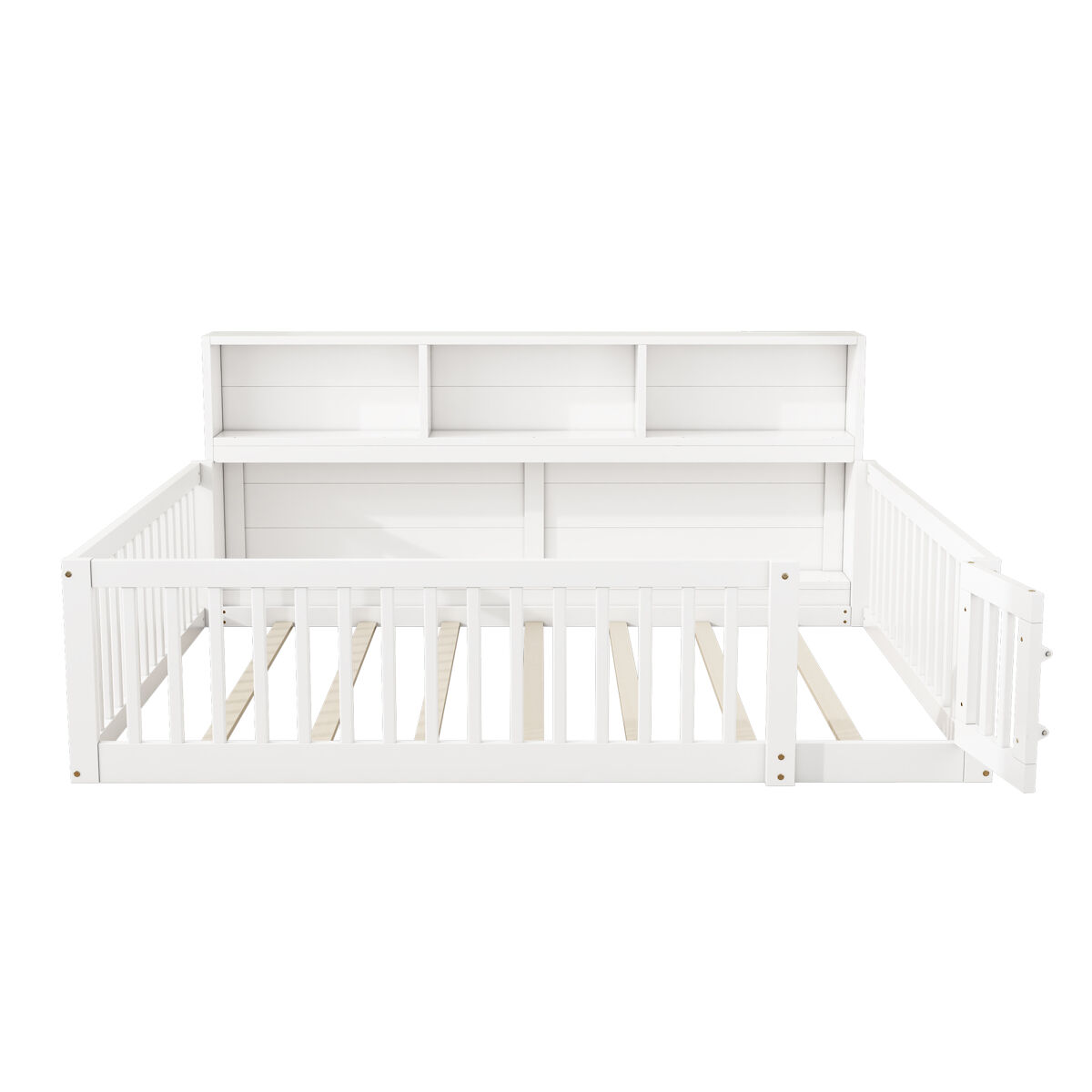 Cama de madera 140x200cm - con cabecero con almacenaje y somier - blanco