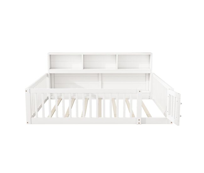 Cama de madera 140x200cm - con cabecero con almacenaje y somier - blanco