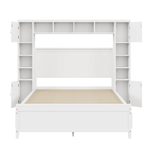 Cama de casal 140x200cm - com 4 gavetas e cabeceira com grande arrumação - madeira maciça - Branco