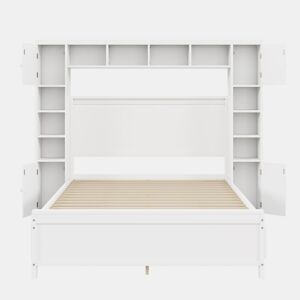 Cama de casal 140x200cm - com 4 gavetas e cabeceira com grande arrumação - madeira maciça - Branco