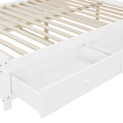 Cama de casal 140x200cm - com 4 gavetas e cabeceira com grande arrumação - madeira maciça - Branco