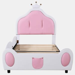 Cama de criança 90x200 cm em pele sintética - cabeceira com moldura no teto - Branco