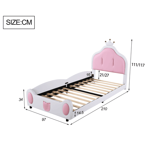 Cama de criança 90x200 cm em pele sintética - cabeceira com moldura no teto - Branco