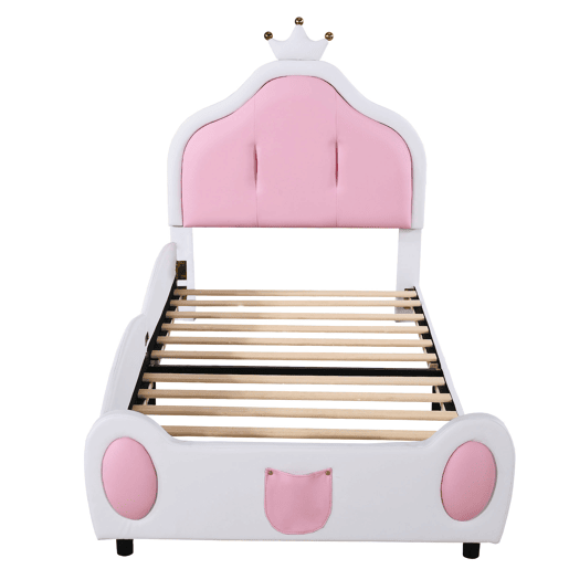 Cama de criança 90x200 cm em pele sintética - cabeceira com moldura no teto - Branco