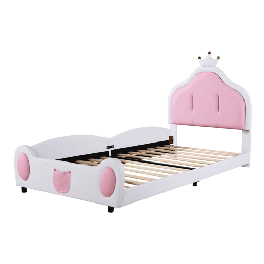 Cama de criança 90x200 cm em pele sintética - cabeceira com moldura no teto - Branco