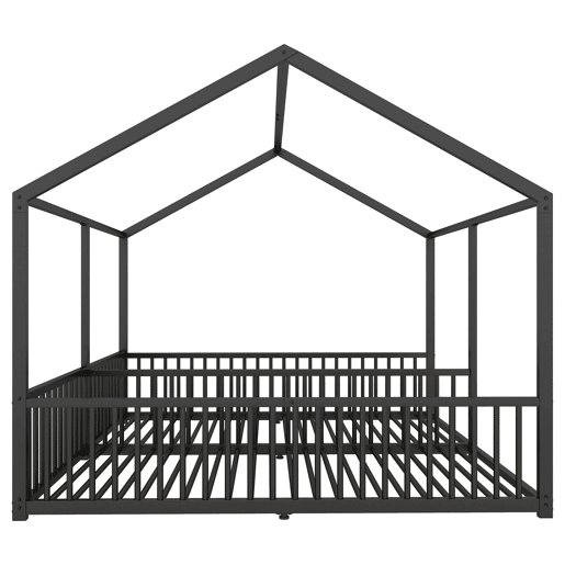 Cama-cama de ferro 2x90x200cm - com teto e estrado de ripas - Preto