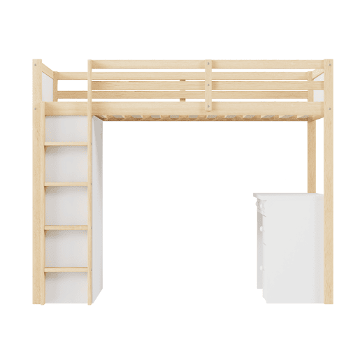 Cama mezzanine 90x200 cm - com móvel de arrumação e secretária - madeira maciça - Natural