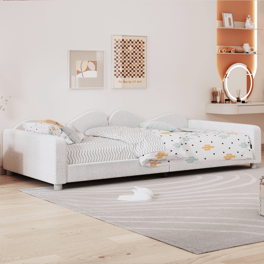 Sofá-cama 90x200 cm em tecido felpudo francês - com estrado de molas - Branco