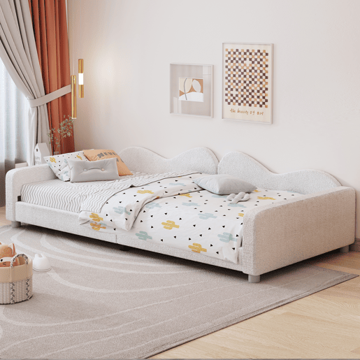 Sofá-cama 90x200 cm em tecido felpudo francês - com estrado de molas - Branco