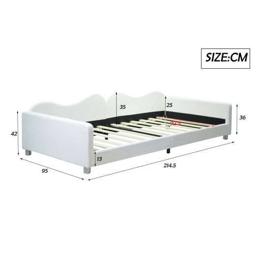 Sofá-cama 90x200 cm em tecido felpudo francês - com estrado de molas - Branco