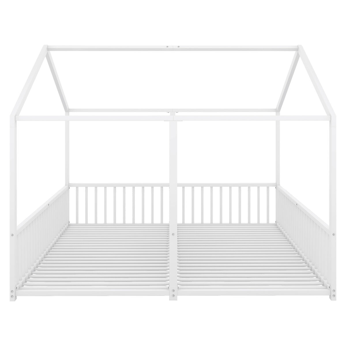 Cama-cabina de hierro 2x90x200cm - con techo y somier - blanco
