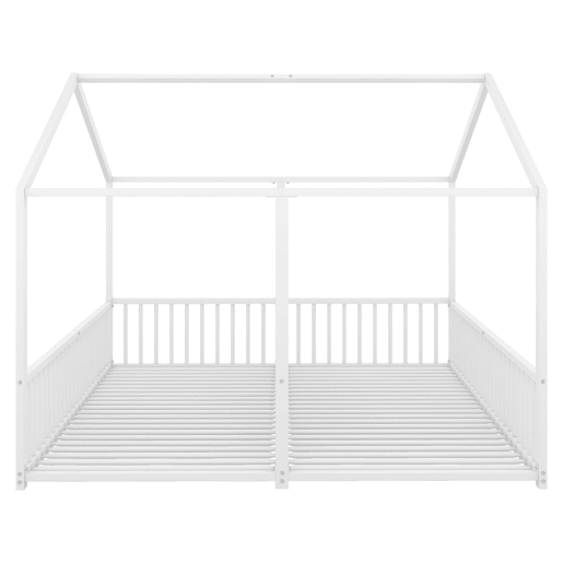 Cama-cama de ferro 2x90x200cm - com teto e estrado de ripas - Branco Cama-cama de ferro 2x90x200cm - com teto e estrado de ripas - Branco