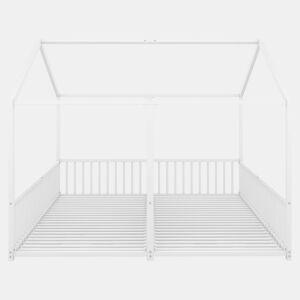 Cama-cama de ferro 2x90x200cm - com teto e estrado de ripas - Branco