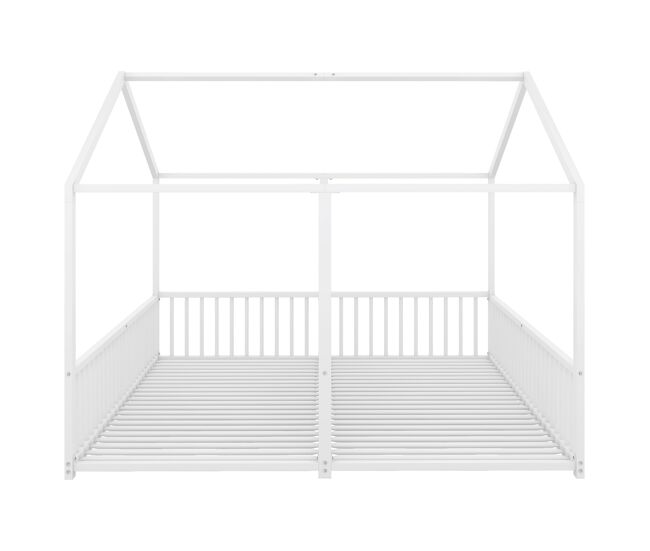 Cama-cabina de hierro 2x90x200cm - con techo y somier - blanco