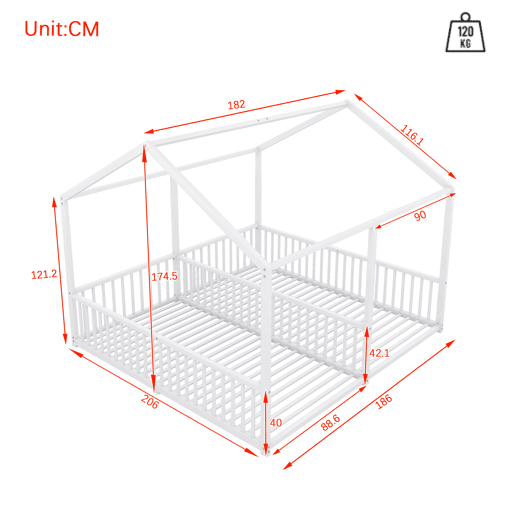 Cama-cama de ferro 2x90x200cm - com teto e estrado de ripas - Branco Cama-cama de ferro 2x90x200cm - com teto e estrado de ripas - Branco
