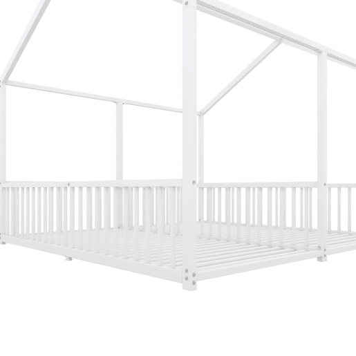 Cama-cama de ferro 2x90x200cm - com teto e estrado de ripas - Branco Cama-cama de ferro 2x90x200cm - com teto e estrado de ripas - Branco