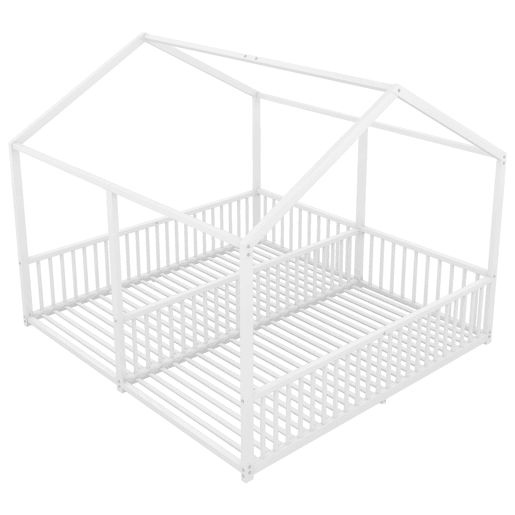 Cama-cama de ferro 2x90x200cm - com teto e estrado de ripas - Branco Cama-cama de ferro 2x90x200cm - com teto e estrado de ripas - Branco
