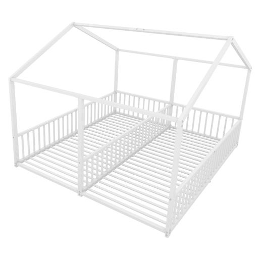 Cama-cama de ferro 2x90x200cm - com teto e estrado de ripas - Branco Cama-cama de ferro 2x90x200cm - com teto e estrado de ripas - Branco