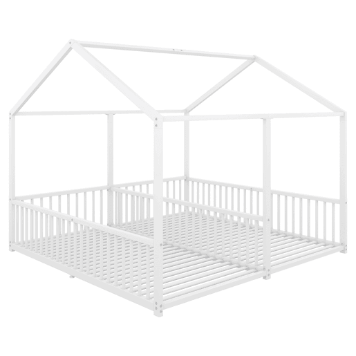 Cama-cama de ferro 2x90x200cm - com teto e estrado de ripas - Branco Cama-cama de ferro 2x90x200cm - com teto e estrado de ripas - Branco