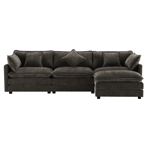Sofá de canto de 3 lugares em chenille com apoio modular para os pés - Cinzento