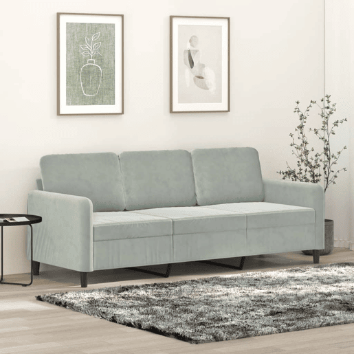 Sofá de 3 lugares - Sofá fixo 180 cm veludo cinzento-claro Sofá de 3 lugares - Sofá fixo 180 cm veludo cinzento-claro