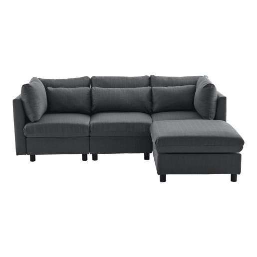 Sofá de canto de 3 lugares com apoio para os pés amovível - super pelúcia e macio - Cinzento