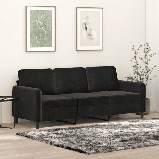 Sofá de 3 lugares - Sofá fixo 180 cm veludo preto