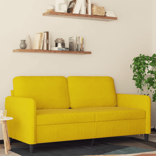 Sofá de 2 lugares - Sofá fixo veludo 140 cm amarelo