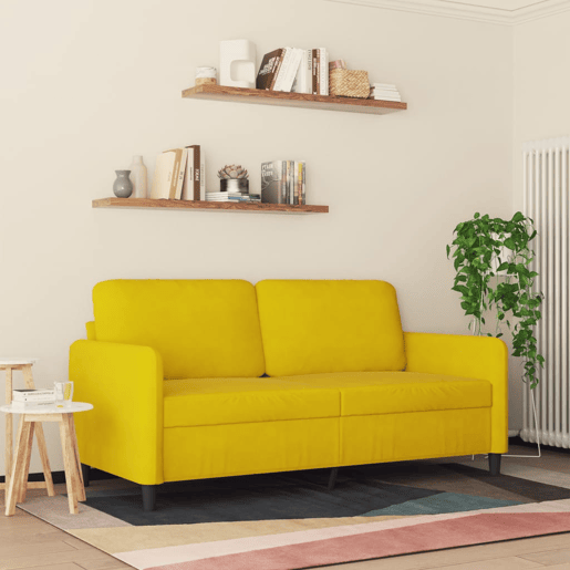 Sofá de 2 lugares - Sofá fixo veludo 140 cm amarelo