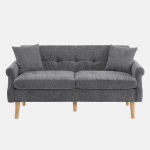 Sofá de 2 lugares estofado em chenille - 162x74x77 cm - Cinzento