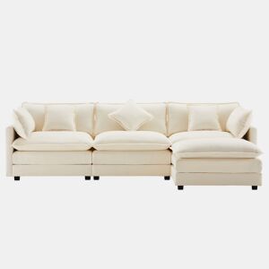 Sofá de canto de 3 lugares em chenille com apoio modular para os pés - Bege