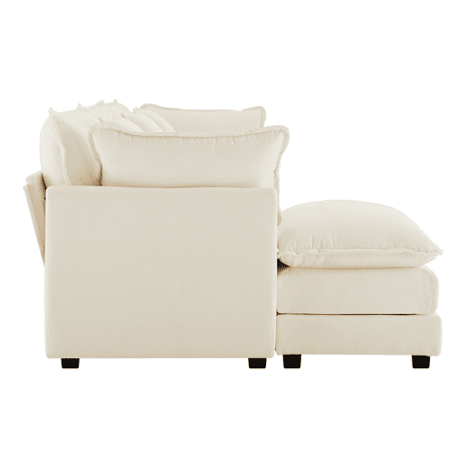 Sofá de canto de 3 lugares em chenille com apoio modular para os pés - Bege