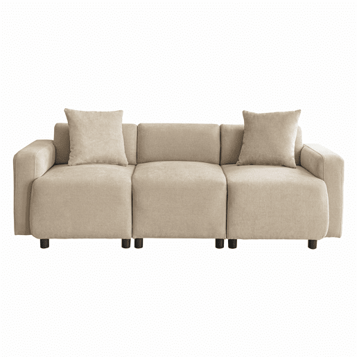 Sofá de 3 lugares em tecido Chenille com 2 almofadas - capacidade para 211 cm - Bege