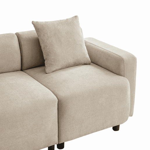 Sofá de 3 lugares em tecido Chenille com 2 almofadas - capacidade para 211 cm - Bege