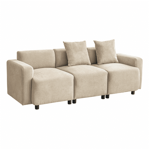 Sofá de 3 lugares em tecido Chenille com 2 almofadas - capacidade para 211 cm - Bege