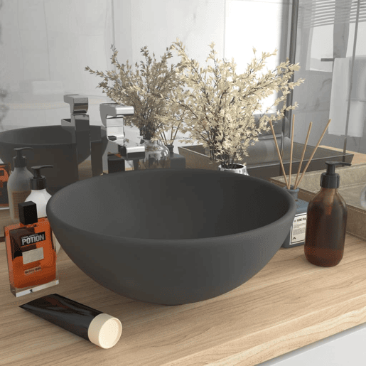 Lavatório - Lavabo - Pia de banheiro WC luxuoso redondo 32,5x14cm cerâmica cinzento mate