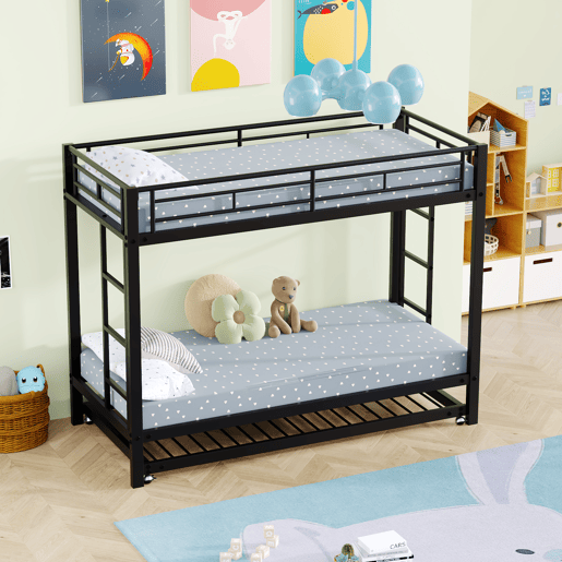 Beliche de metal 90x200 cm - com cama de rodízio 90x190 cm com rodas - Preto
