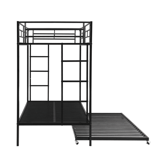 Beliche de metal 90x200 cm - com cama de rodízio 90x190 cm com rodas - Preto